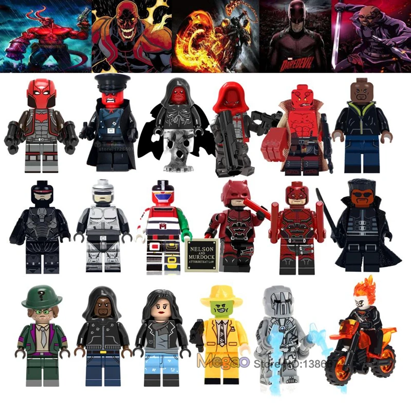 Строительный блок Marvel Red Skull Ghost Rider Luke Cage Whiplash Robocop Hellboy Riddler Super Villain s | Игрушки и