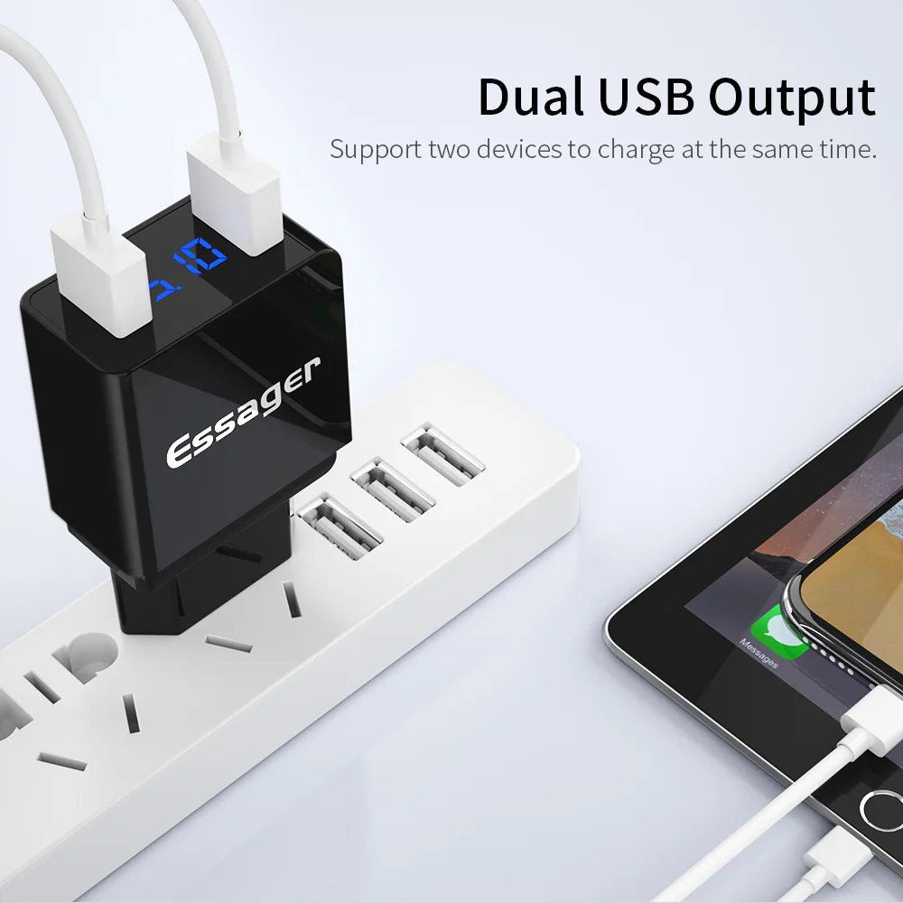 أدى عرض شاحن USB مزدوج ، Essager الهاتف المحمول شاحن 2.4A سريع شحن جدار شاحن آيفون سامسونج Xiaomi USB محول أدى عرض شاحن USB مزدوج ، Essager الهاتف المحمول شاحن 2.4A سريع شحن جدار شاحن آيفون سامسونج Xiaomi USB محول