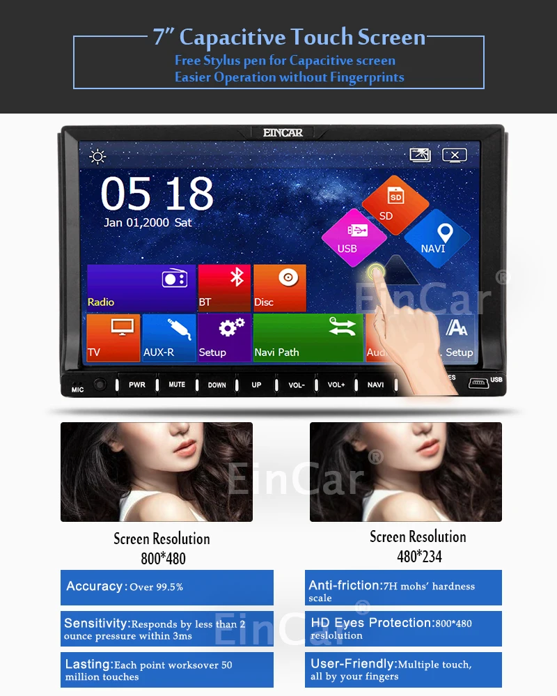 Perfect Eincar 7 inch Car DVD Player FM Accessory Movie Stereo Audio GPS Auto Radio SD in dash car stying Steering Wheel Autoradio 5