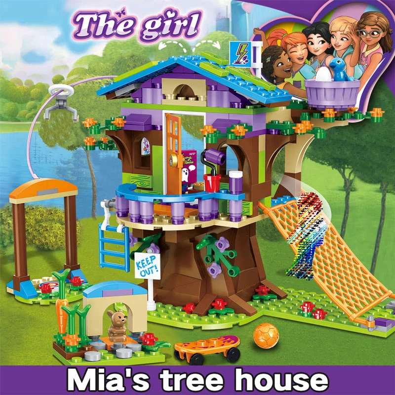 Baratos 357 Uds amigos campamento de aventura casa del árbol modelo Emma Mia Construcción de ladrillos figura de juguete para niños Compatible con Legoinglys para niñas