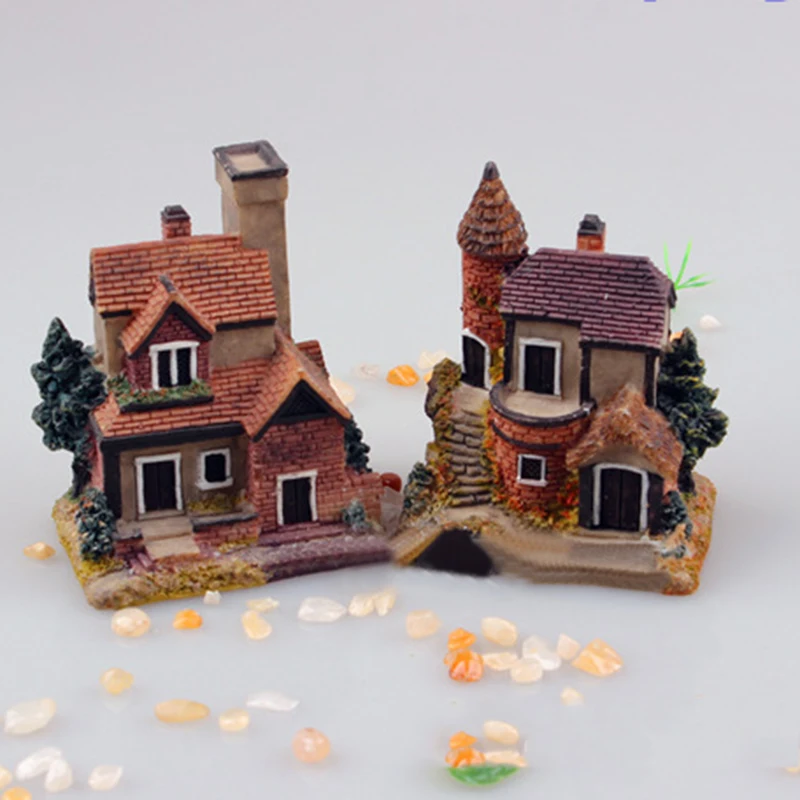 Resin Mini Fairy Garden Miniature Thatched House Landscape Micro Decorate Ornament