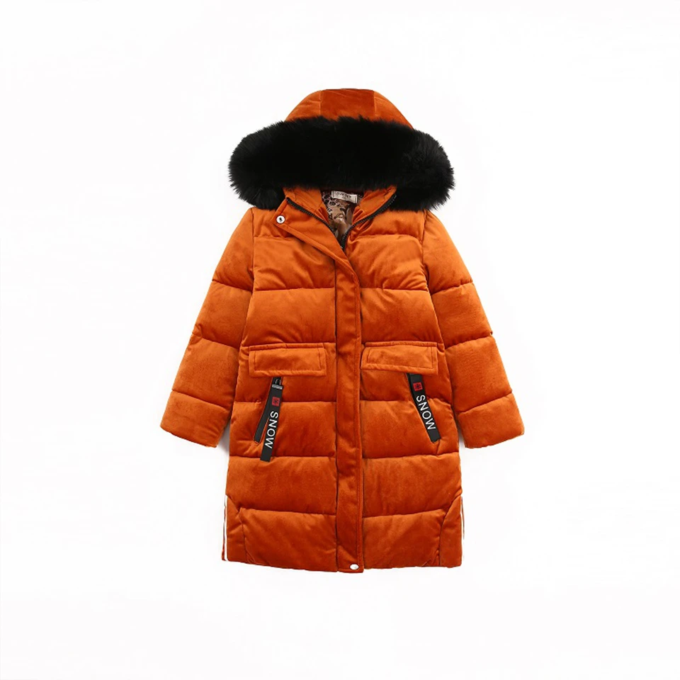 Детская зимняя куртка; парка для девочек; модная бархатная Плотная хлопковая верхняя одежда; теплые куртки; зимняя одежда для подростков; детские пальто с мехом