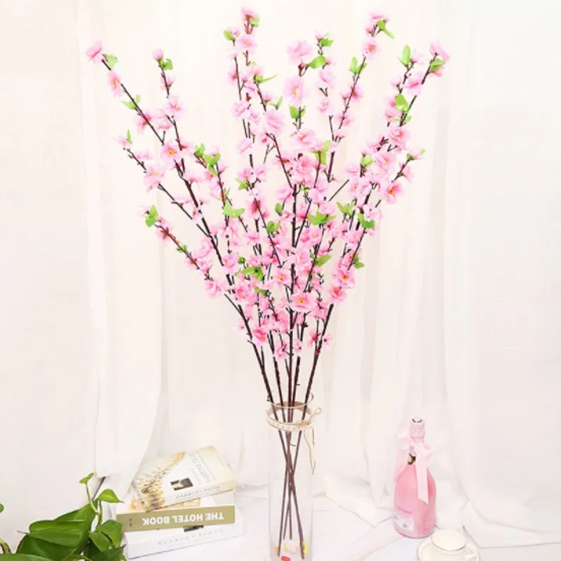 

Cherry Spring Plum Peach Blossom Branch Silk Flower Home Wedding Decorative Flowers Plastic Peach Bouquet 120CM