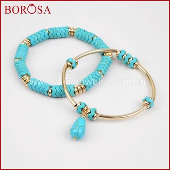 

BOROSA 8pcs Trendy Jewelry Blue Howlite Stone Adjustable Boho Bracelets Bangles Set High Quality Fashion Drusy Jewelry WX370