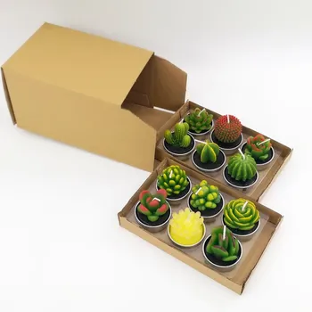 

12pcs Cactus Tealight Candle Handmade Long Burning Delicate Succulents Tea Light Candle Holder Party Wedding Spa Home Decoration