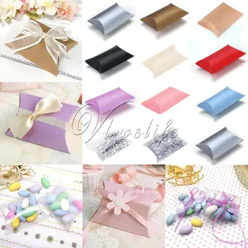 

50pcs/lot New Style Pillow Shape Box Candy Box Gift Box for Wedding Party Favor Decor Paperboard / PVC /Brown Kraft Wholesales