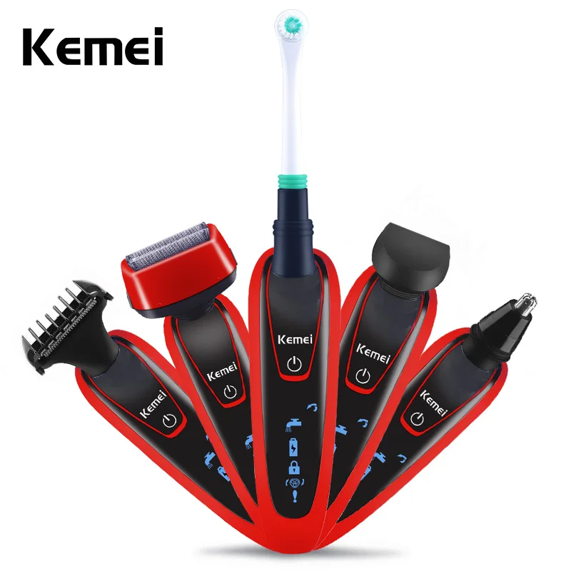 Kemei 5 in 1 Men's 3D Electric Shaver Beard Trimmer Rechargeable Razor Clipper for Men Shaving Machine Barbeador Face Care