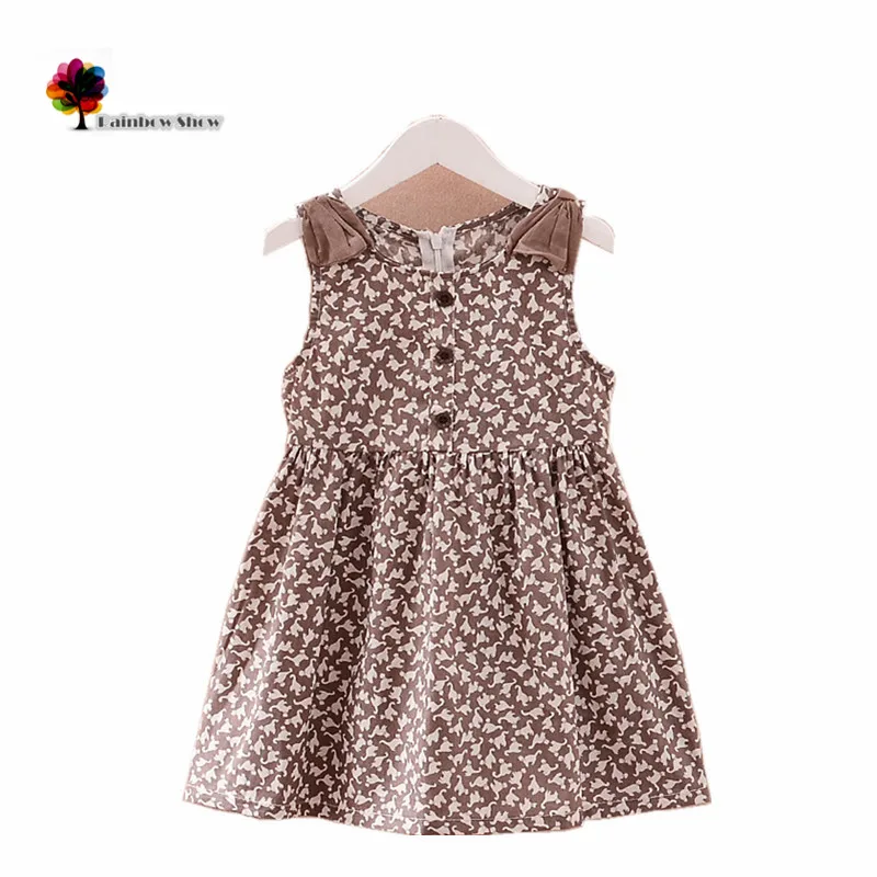 

Cielblue Brand New Summer Cute Coffee Cats Printed Cotton Sleeveless O-neck  Shoulder Bows Children Vest Dresses