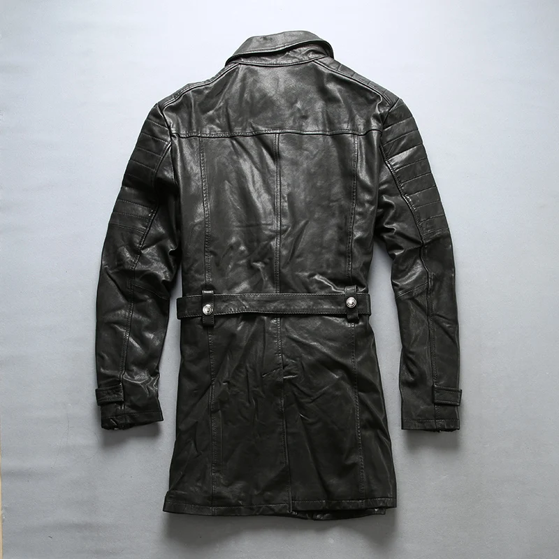 Avirex Fly Новое поступление Модная Длинная кожаная куртка черный цвет, для мужчин genuin кожаная куртка slim fit отложной воротник Повседневная куртка