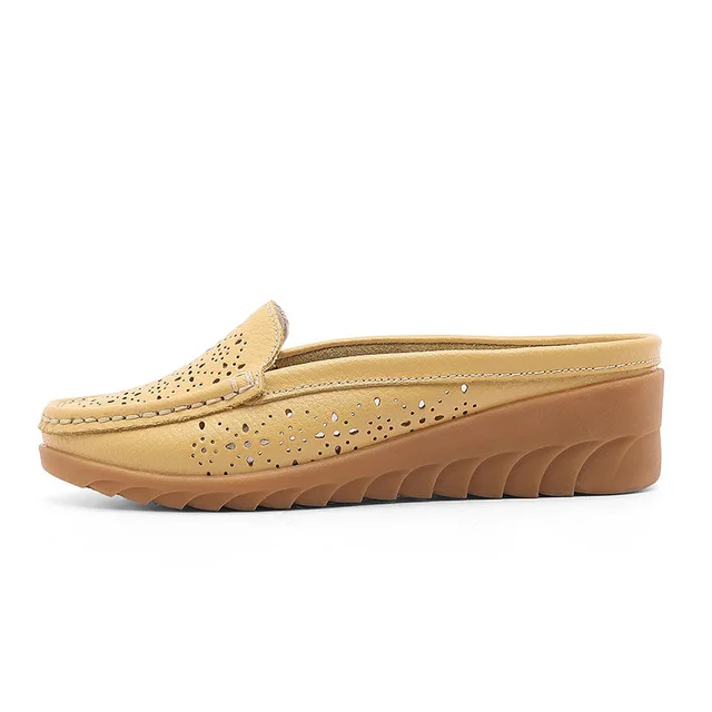 YAERNI/летние женские шлепанцы; модная повседневная обувь; сандалии до середины икры; обувь на танкетке; классическая нескользящая обувь; zapatillas mujer Sandalia; коллекция 544 года - Цвет: Цвет: желтый