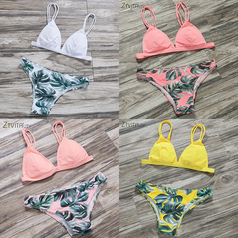 ZTVitality 2018 Sexy Swimwear Women Bikini Set Print Leaves Push-Up Padded Swimsuit Low Waist Bathing Beachwear Biquini Swimsuit