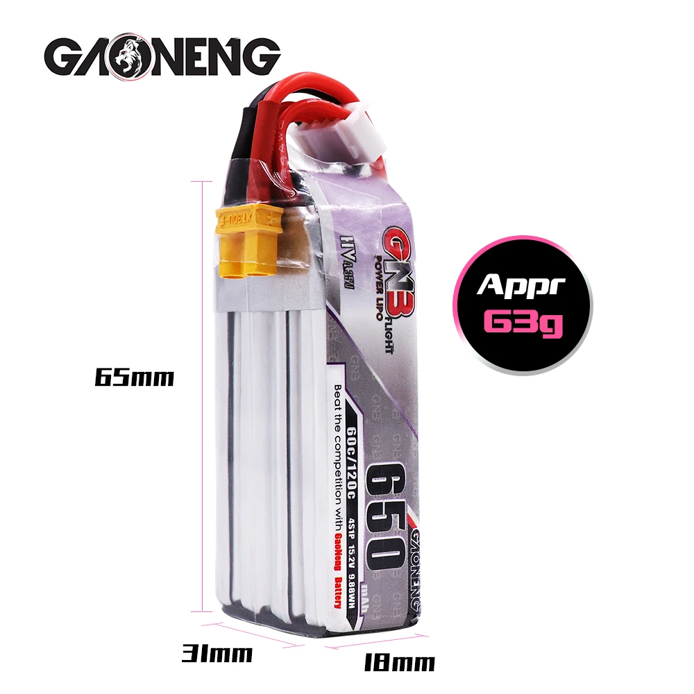 5 шт. Lipo аккумулятор Gaoneng GNB HV 650mAh 60C 1s 2s 3s 4S HV с разъемом PH2.0 XT30 для Emax Tinyhawk Kingkong LDARC TINY