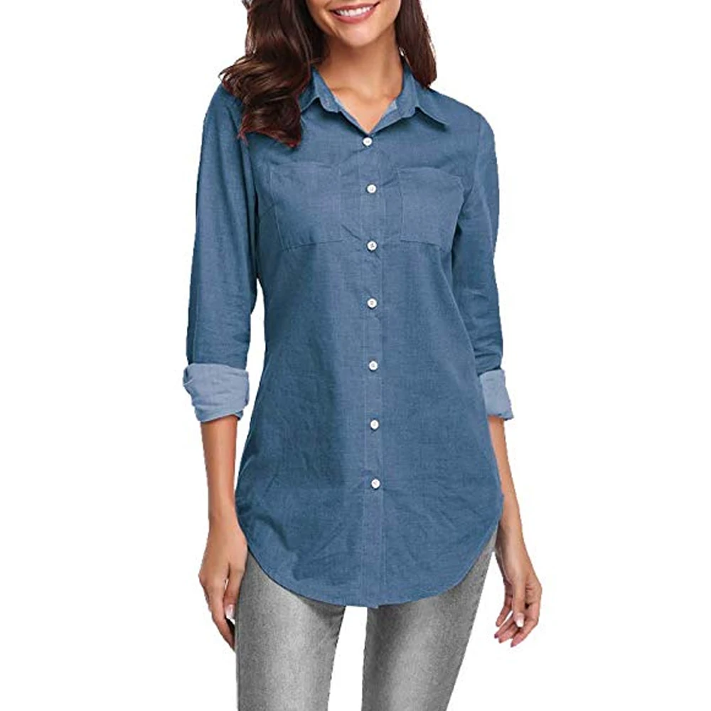 

NIBESSER Blouses Feminine Long Sleeve Shirt Women Tops Summer Ladies Cotton Blouse Oversized Long Jeans Tunic Top
