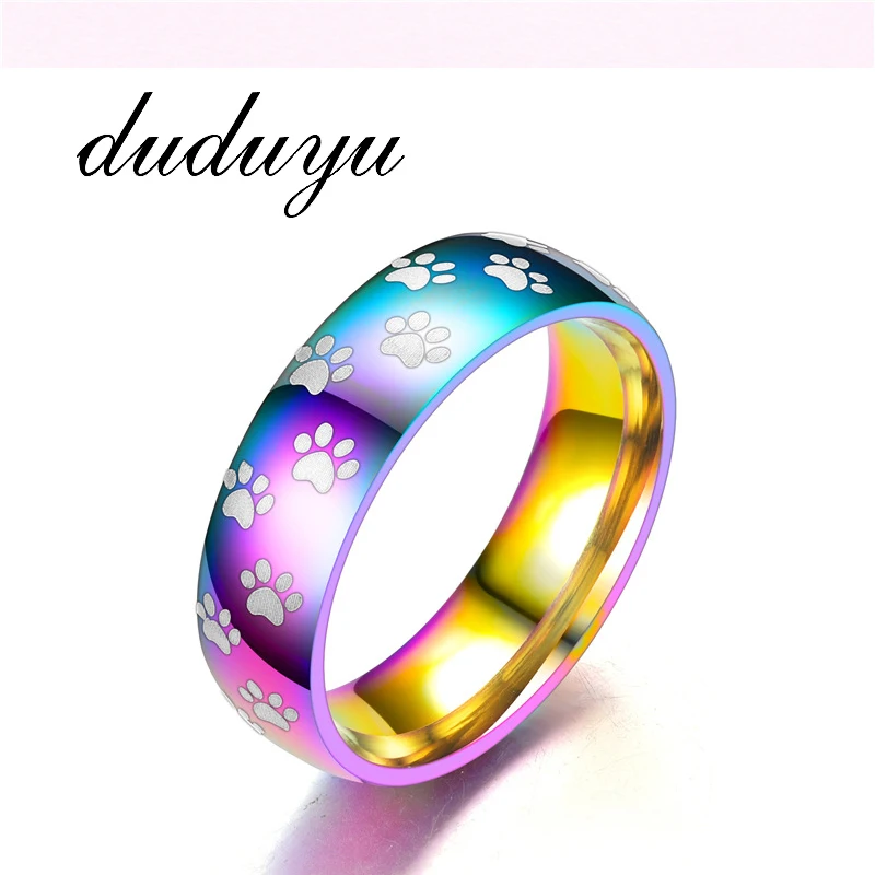 

Men Women Rainbow Colorful Ring 316 Stainless Steel 6 mm Cute Bear Print Cool Exaggerated Personality Rings US Size 6-13