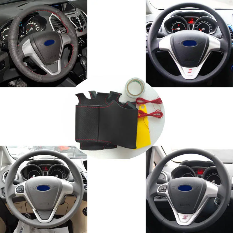 DIY 100 Genuine Leather Car Steering Wheel Cover for Ford Fiesta 2008
