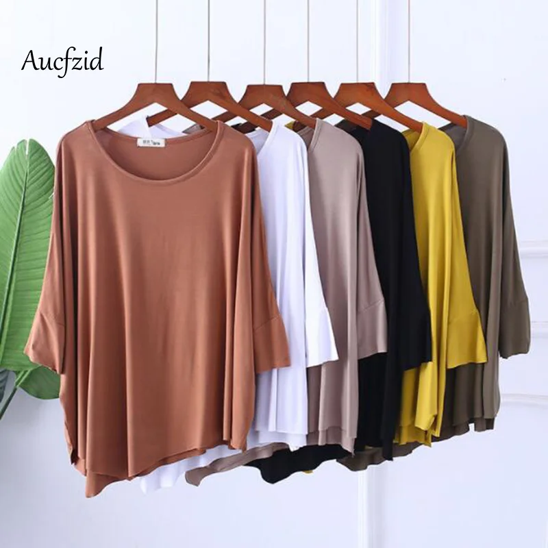 

Aucfzid Summer Oversize T Shirt Women Basic Tshirt Female Spring Elastic Autumn Batwing Sleeve Tops Casual Tee A129