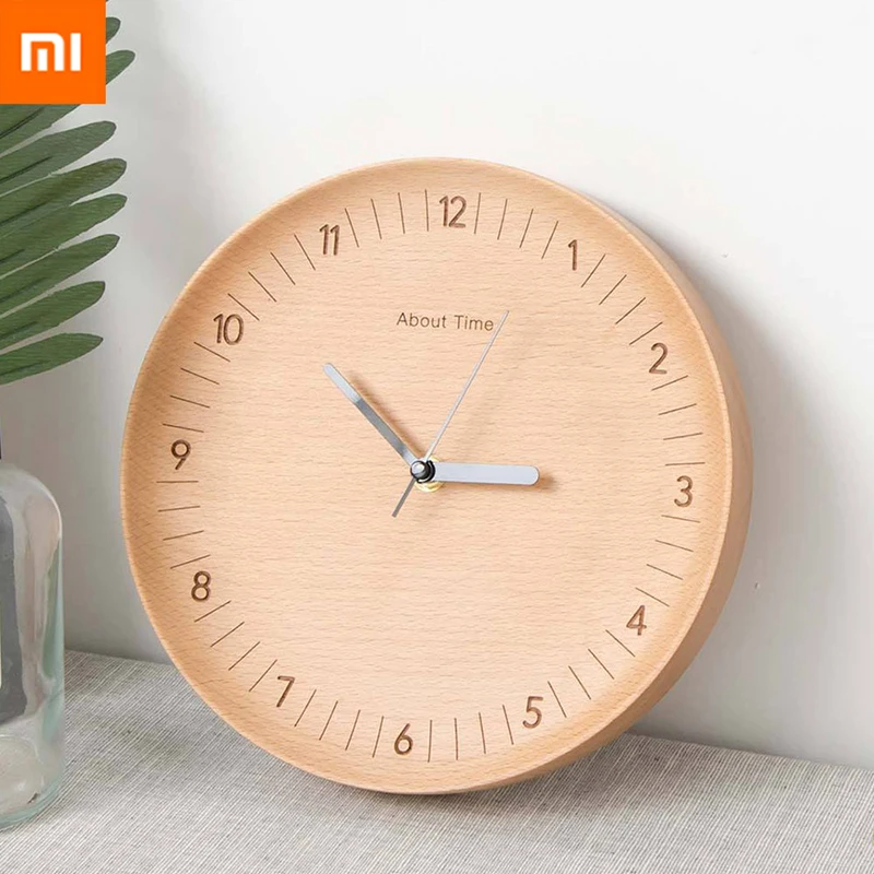 

Original Xiaomi Wooden Wall Clocks Mute Movement Round Logs Simple Wood Metal Pointer Wall Clocks Living room Home Decoration