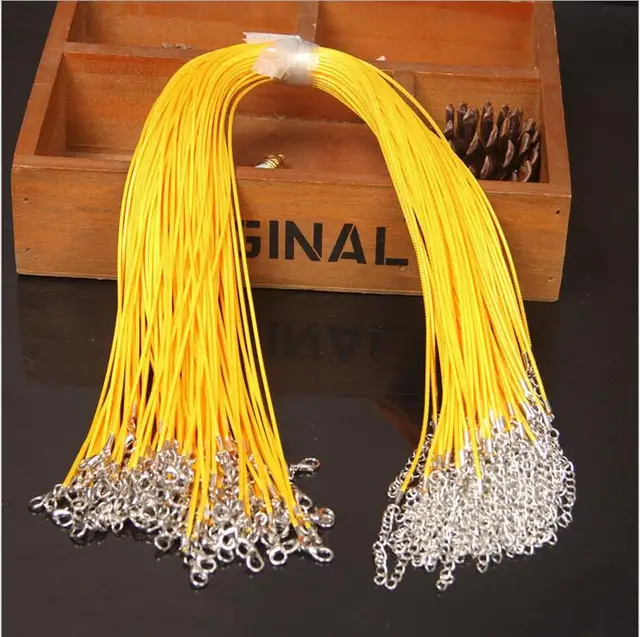 Wholesale 20pcs/lot 1.5mm Multicolor Leather Cord Wax Rope Chain Necklace with Lobster Clasp DIY Jewelry Accessorie Z570 yellow