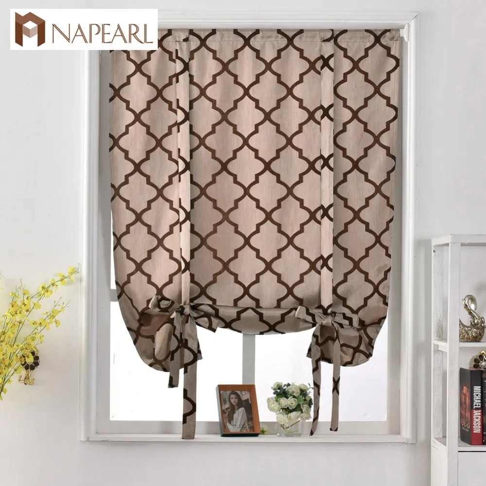 Geometric design jacquard short curtains kitchen roman blinds