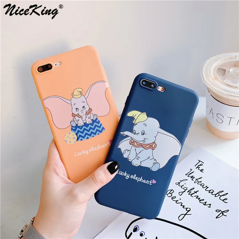 

Cute Dumbo Elephant Phone Case For iPhone XS MAX XR X 6 S Candy Color Soft TPU Back Cover Cases For iPhone 8 7 6 6S Plus