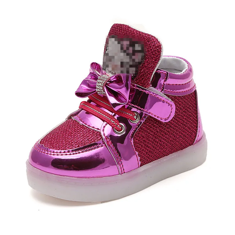 Children Shoes New Spring Hello Kitty Rhinestone Led Shoes Girls Princess Cute Casual Shoes with Light SH19044