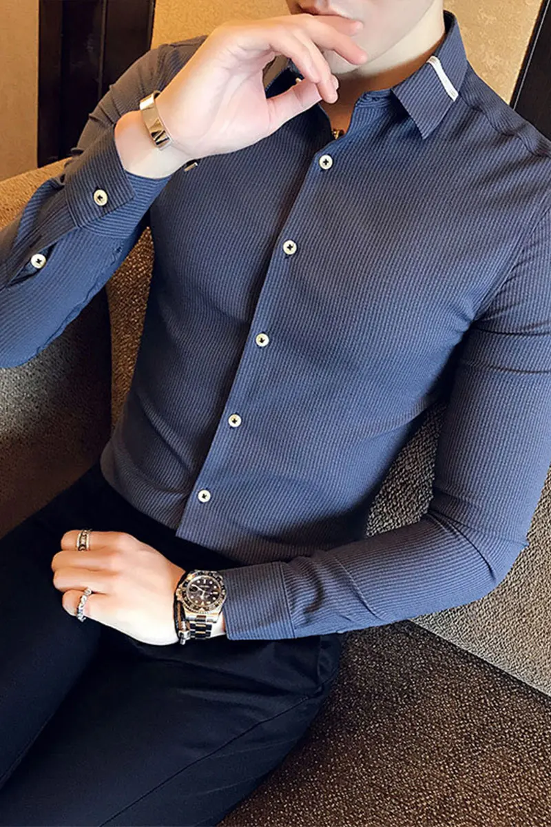 18 spring new British long-sleeved shirt men's self-cultivation shirt men's tide striped shirt Hong Kong wave 18 spring new British long-sleeved shirt men's self-cultivation shirt men's tide striped shirt Hong Kong wave