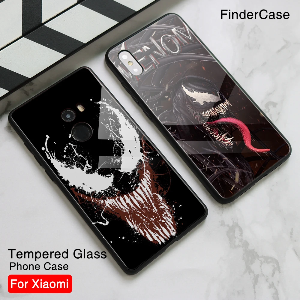 

Brand New Case for Xiaomi Mix 2 Venom Patterned Tempered Glass Hard Back Cover for Mix 2 2s Mix 3 Max 3 Mi 6 8 8 9 SE
