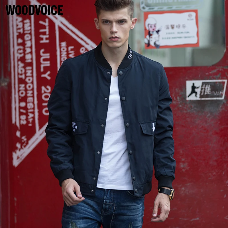 

Woodvoice High Quality Casual Men Jacket and Coat Single Breasted Jacket Men New Stand Collar Male Slim Jacket Outerwear 8002