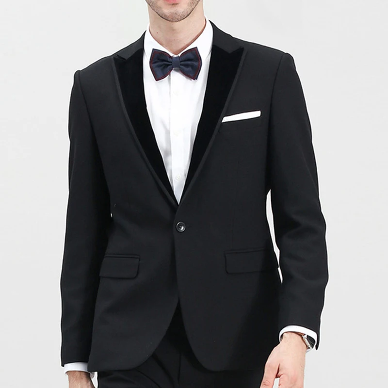 Высокое качество одна кнопка черный смокинг для жениха Пик нагрудные Groomsmen Мужские костюмы пиджаки (куртка + брюки + галстук) Ширина: 720