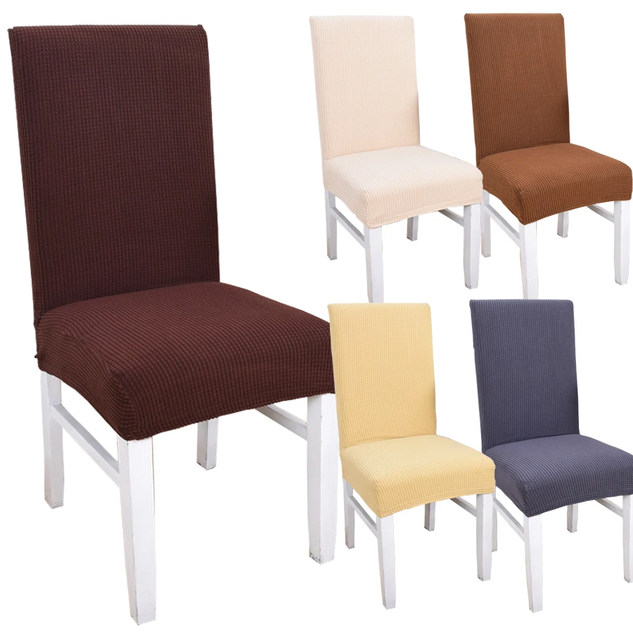 

Plaid Stripes Solid Color Spandex Elastic Dining Chair Protective Case Soft Flannel Stretch Office Chair Cover for Banquet Chair