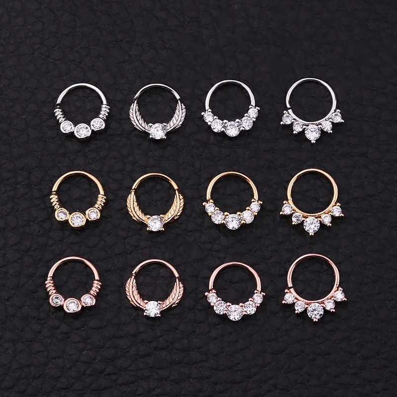 

1PC Silver And Gold Color Tribal Indian Septum Piercing Nose Ring CZ Open Hoop Daith Earring Body Jewelry New Arrival