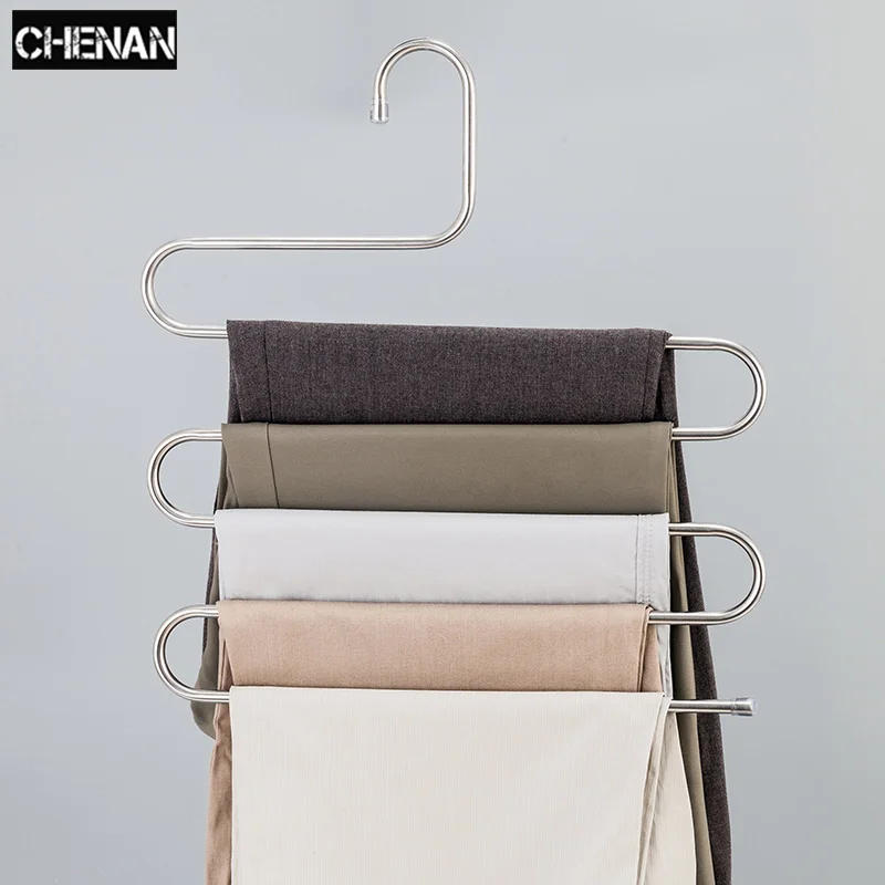 5 الطبقة الفولاذ أنواع الملفات الصلب S شكل السراويل شماعات الملابس خزانة التخزين منظمة تجفيف 1 قطعة السراويل رف