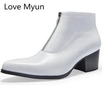 

Autumn winter fashion mens gneuine leather boots high heels black white business dress shoes men career work ankle boots 36 44