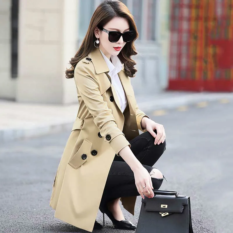 

Autumn Winter Women Double Breasted Trench Coats Medium Long Slim Waterproof Raincoat Business Outerwear Plus Size 5XL RE2276