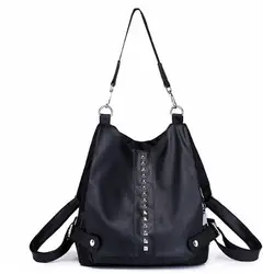 Pu популярная одноцветная мягкая сумка с заклепками модный простой популярный маленький рюкзак для девочек