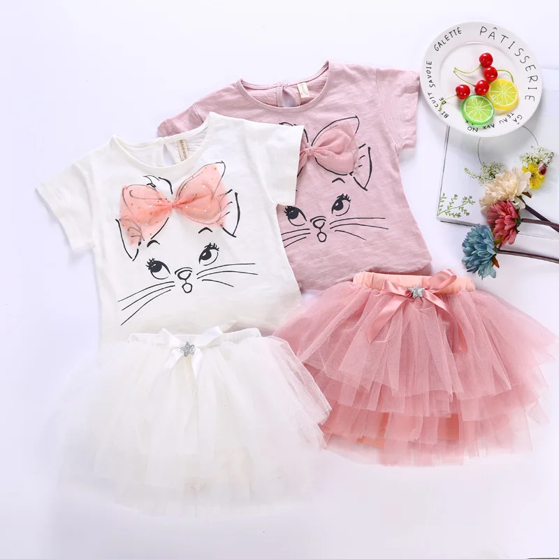 Baby Girls Short Sleeve Shirt and Tutu Skirt 2 Pcs Clothing Suit Cat Printed Cute Kids Baby Summer Clothes Set Baby Girls Short Sleeve Shirt and Tutu Skirt 2 Pcs Clothing Suit Cat Printed Cute Kids Baby Summer Clothes Set