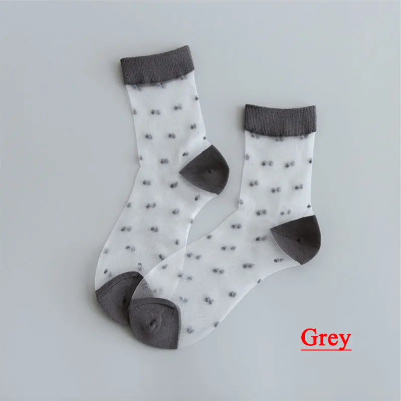 Женские нейлоновые прозрачные носки, летние тонкие дышащие короткие носки в горошек, повседневный стиль, европейские размеры 35-40 - Цвет: Grey