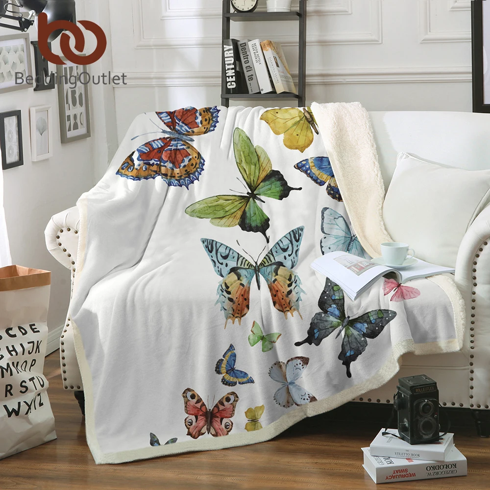 

BeddingOutlet Flying Butterflies Sherpa Blanket for Beds Butterfly Plush Throw Blanket Kids Adults Throw Bedding 150x200