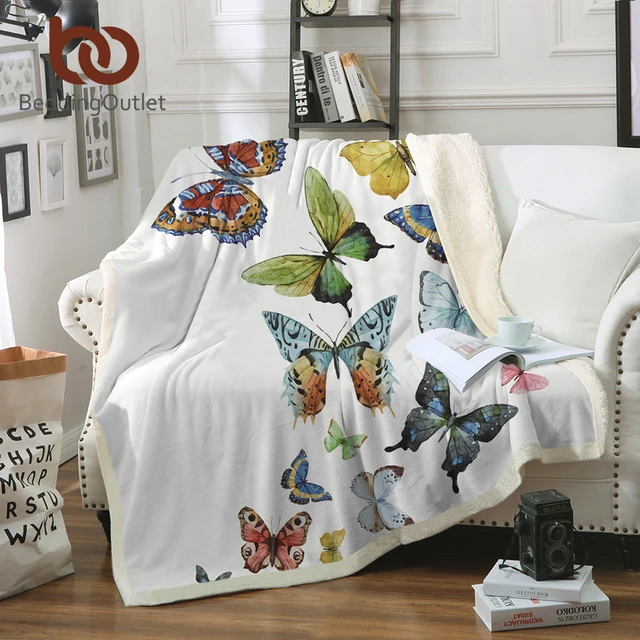 BeddingOutlet Flying Butterflies Sherpa Blanket for Beds Butterfly