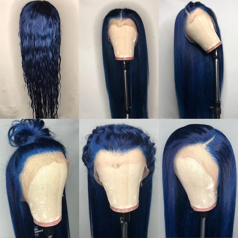 

Colored Blue Full Lace Human Hair Wig Glueless 13x6 Lace Front Wigs Virgin 613 Blonde Frontal Closure Wig 150% Density HD