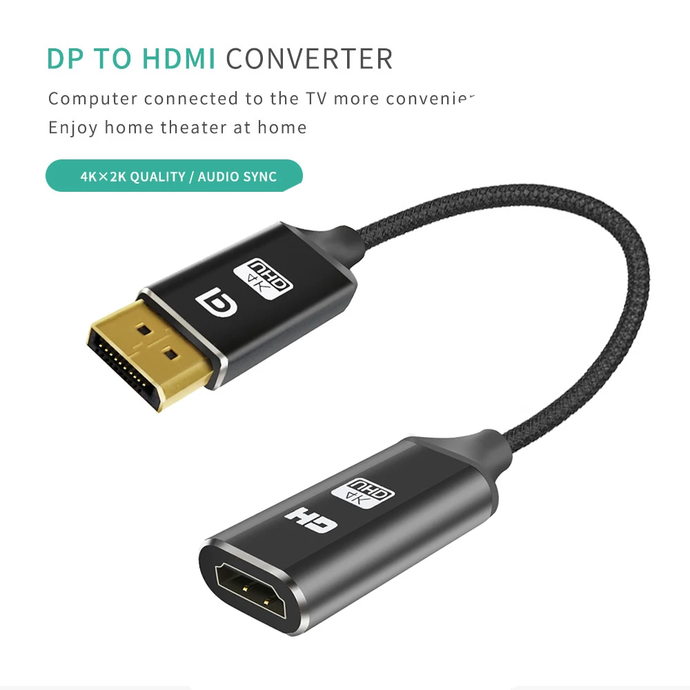 DisplayPort to HDMI Adapter(Male to Female) Support 4K@60Hz,DP to HDMI Cable for for HP, ThinkPad, AMD, NVIDIA Desktop2