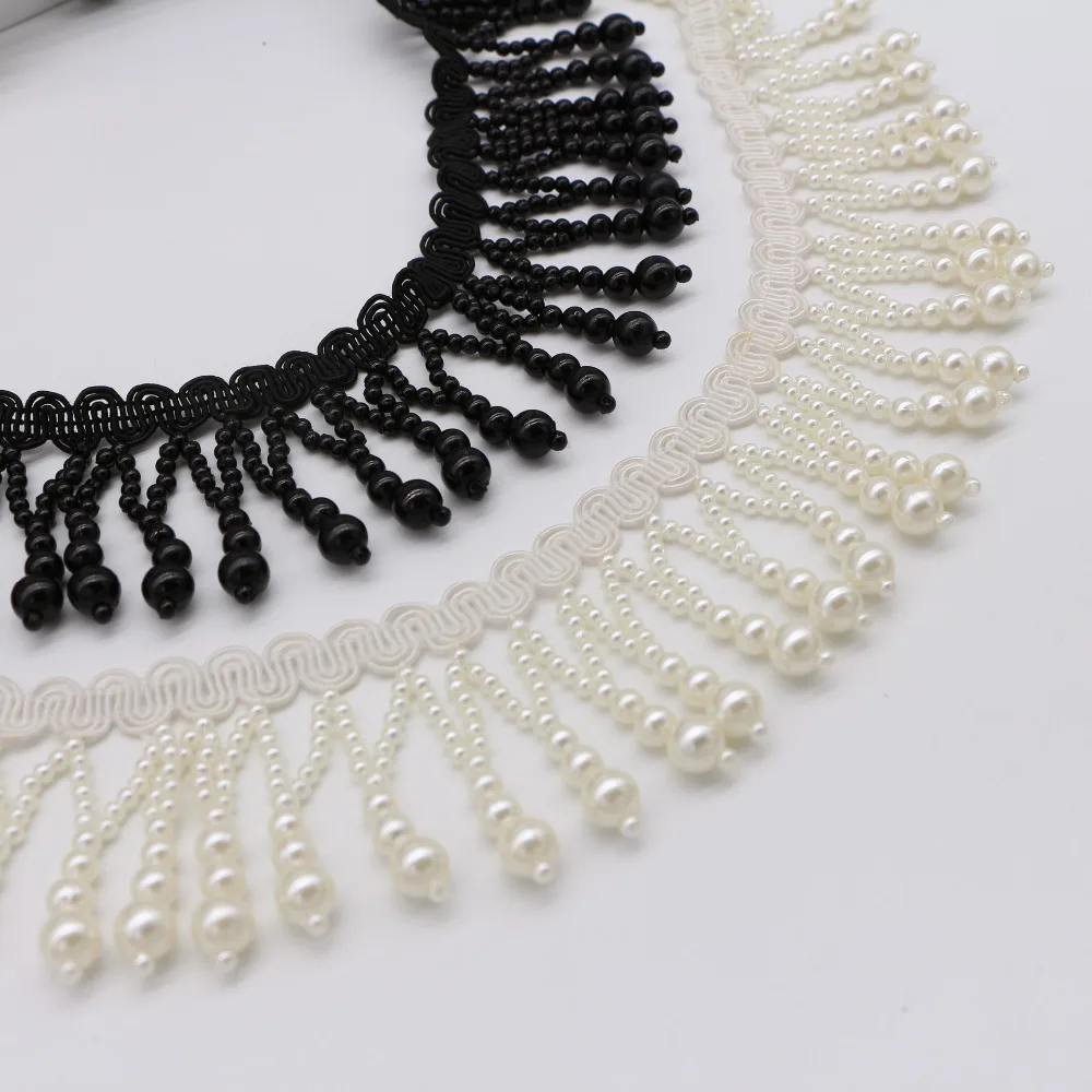 10Yards Black Pearl Trims Fringe Drop Beaded Lace Trim Sewing On
