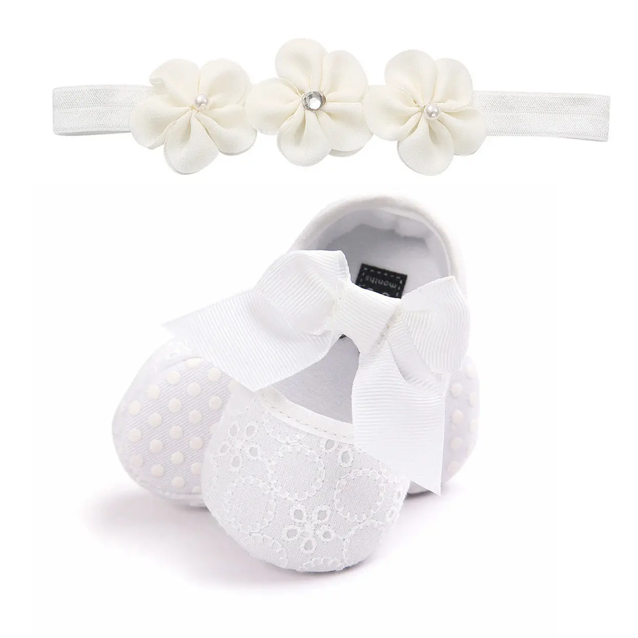 Ребенок, новорожденный, младенец, девочка, обувь для кроватки, прогулочные ходунки, противоскользящие кроссовки с бантиком, легкая обувь на мягкой подошве - Цвет: Белый