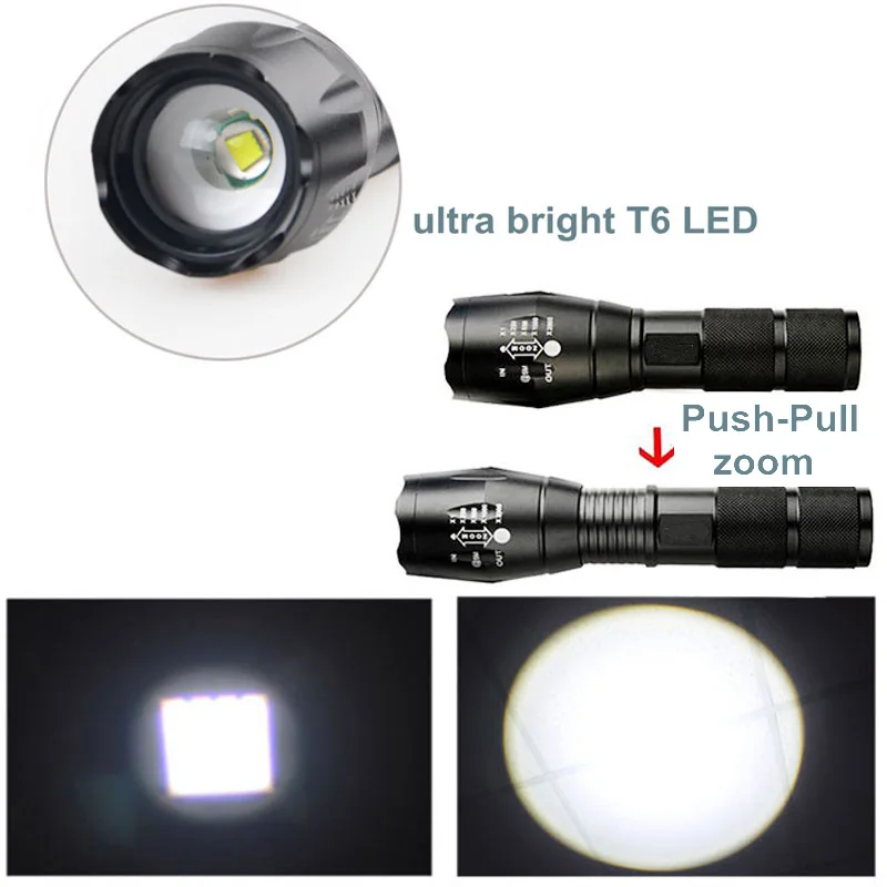 Promotional Hot Sale CREE T6 LED Tactical flashlight + Q5 Mini Lanterna Zoomable Torch Light
