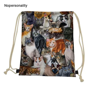 

Nopersonality Custom String Backpack Cute 3d Animal Cat Print Drawstring Bag for Women Girls Portable Student Kids Bagpack