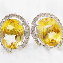 Натуральный настоящий цитрин серьги гвоздики 925 стерлингового серебра ювелирные украшения 1.75ct* 2шт драгоценный камень# F16080318