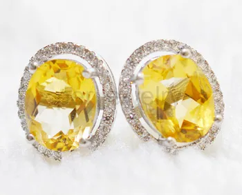 

Natural real citrine stud earring Free shipping 925 sterling silver Fine jewelry 1.75ct*2pcs gemstone #F16080318