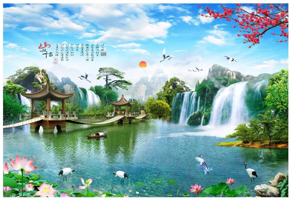 

3D wall murals wallpaper custom photo wallpaper mural Beauty landscape wallpaper waterfall water flow living room TV wall paper