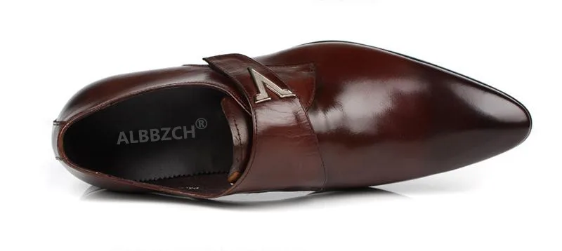 Alta Oficina Hebilla Hombres Zapatos Genuino Hombre Trabajo Cuero Mens Moda Boda Toe 2 1 Señaló Vaca Calidad Vestir Nuevo De aw781A