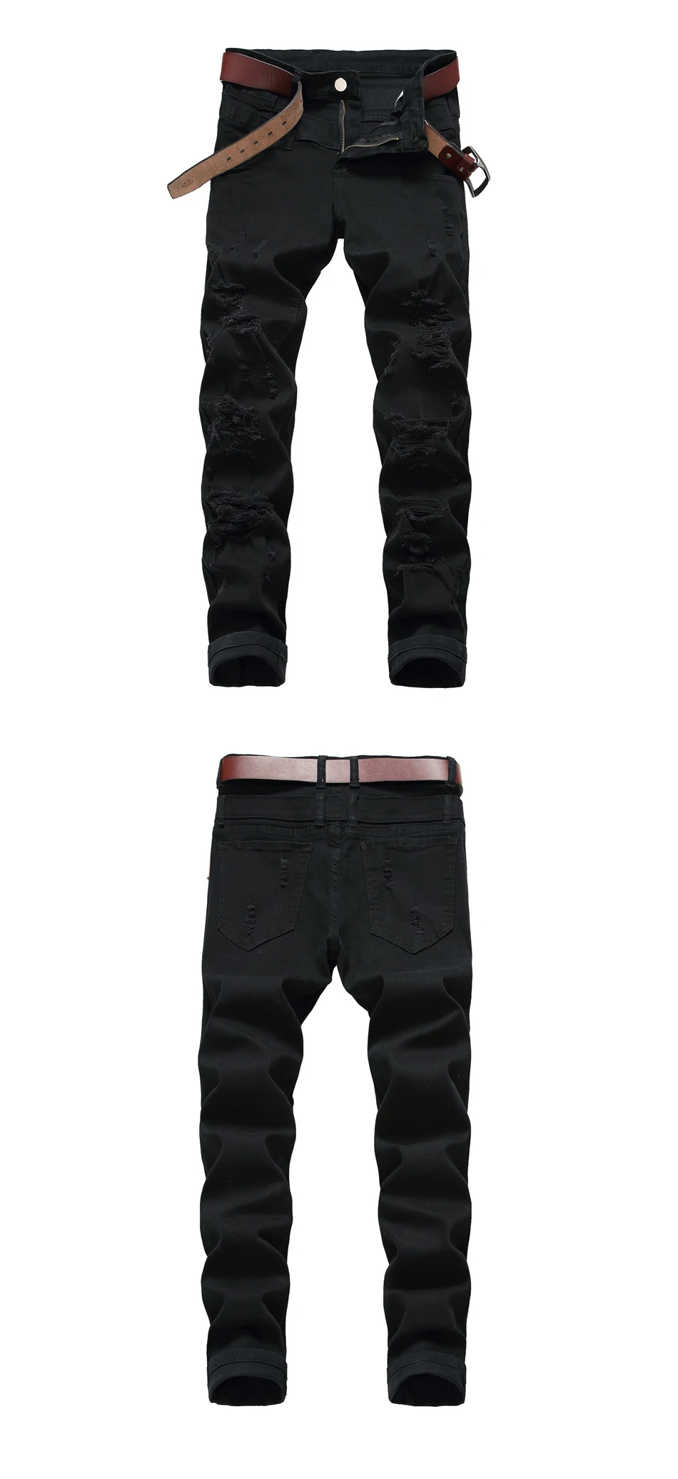 QAUNBO мужские Стрейчевые облегающие джинсы модные плиссированные Лоскутные рваные байкерские джинсы мотоциклетные Эластичные Обтягивающие рваные брюки черные